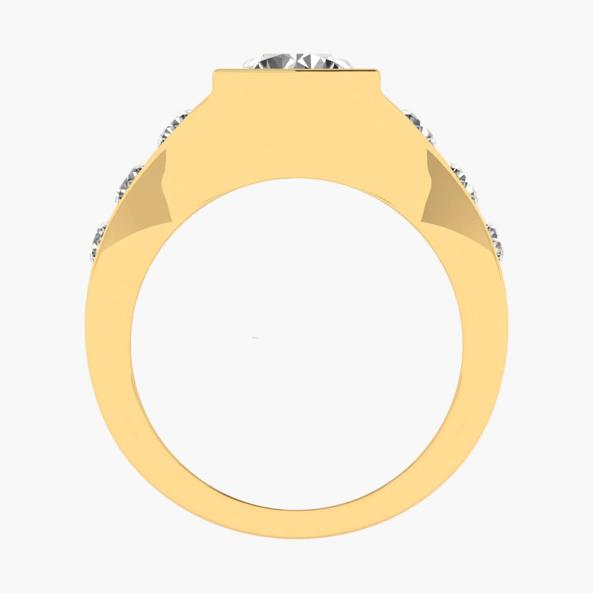 Gold ring with a diamond on a white background, featuring 'Green Lab' branding.