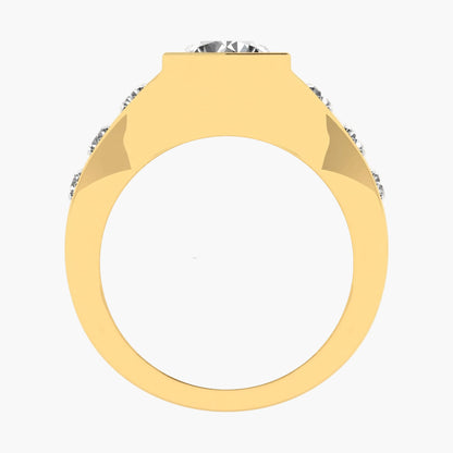 Gold ring with a diamond on a white background, featuring 'Green Lab' branding.