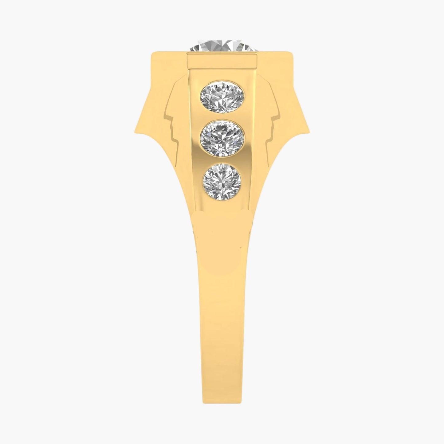 Gold earring with three diamonds on a white background