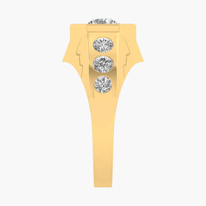 Gold earring with three diamonds on a white background