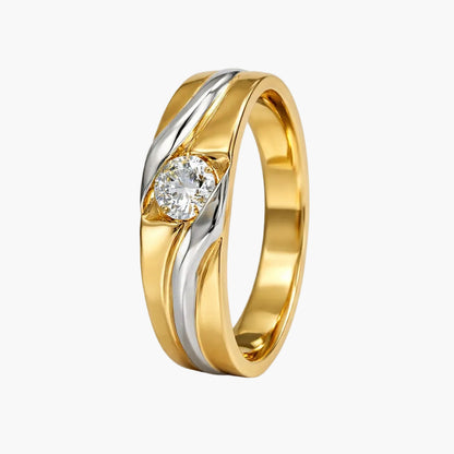Two-tone gold ring with a diamond on a white background