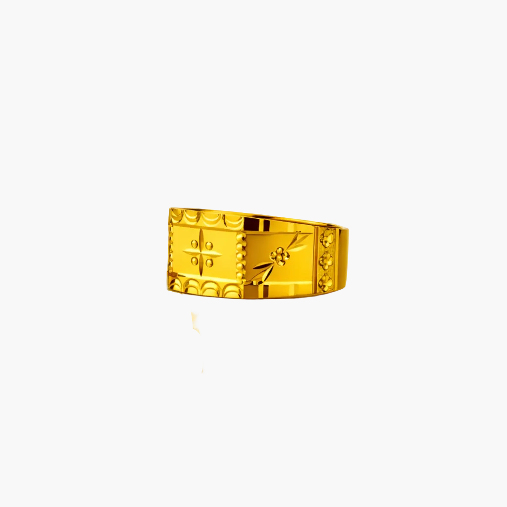 Gold bracelet with intricate design on a white background