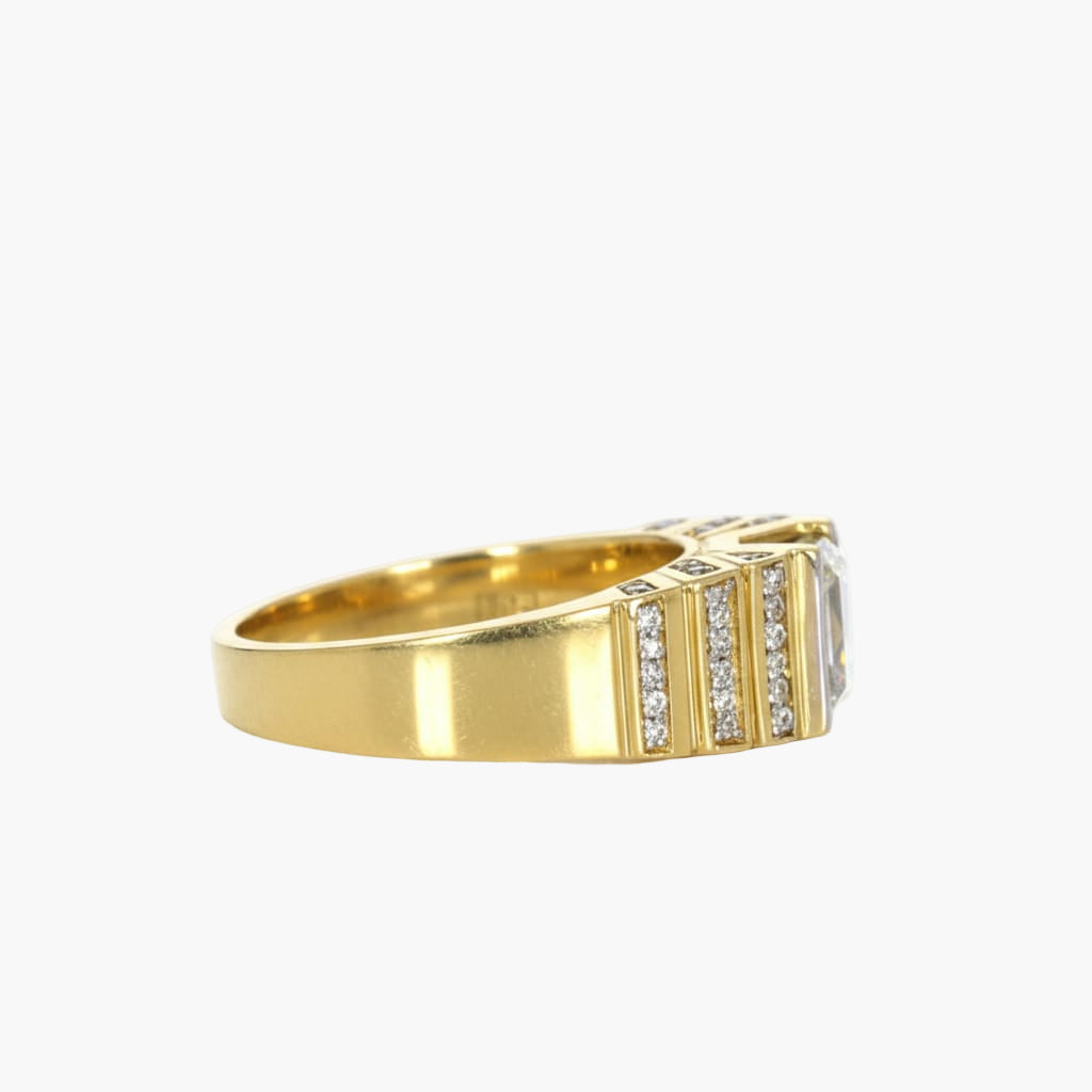 Gold ring with diamonds on a white background