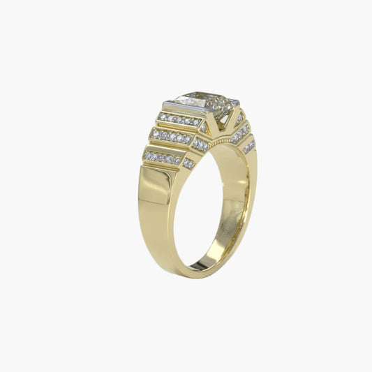 Gold ring with a diamond on a white background