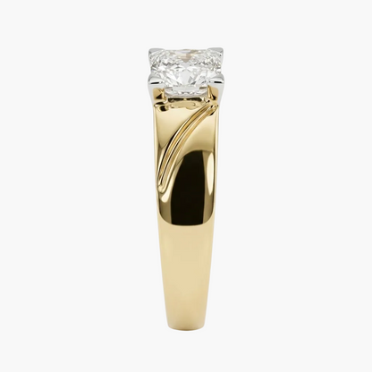Gold ring with a diamond on a white background