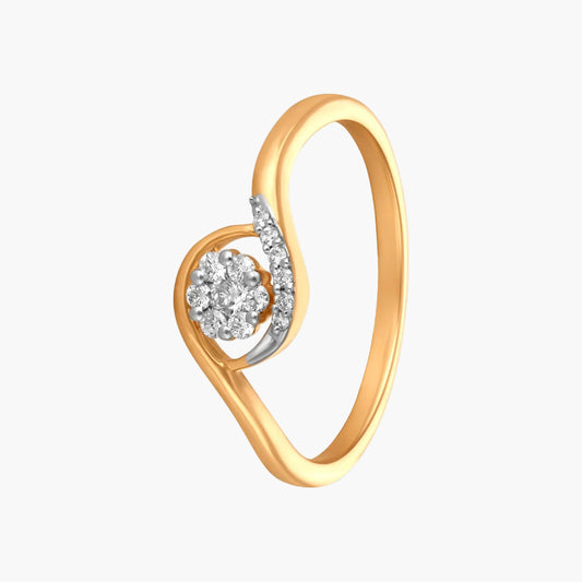 Gold and silver heart-shaped ring with diamond accents on a white background