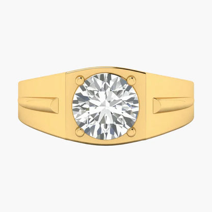 Gold ring with a diamond on a white background