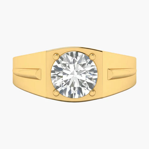 Gold ring with a diamond on a white background