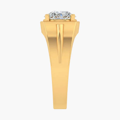 Gold ring with a diamond on a white background