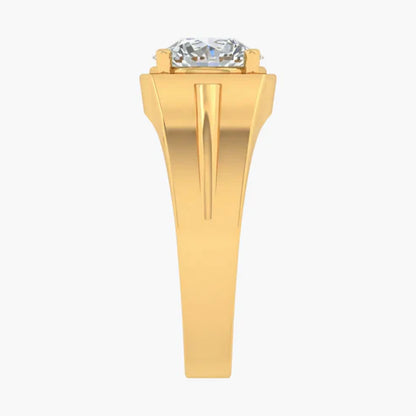 Gold ring with a diamond on a white background