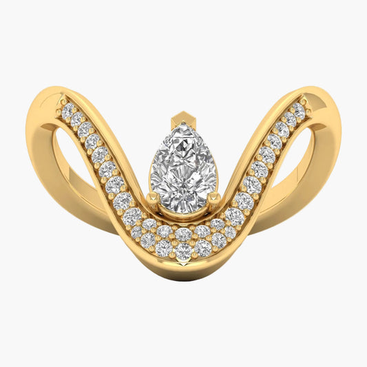 Gold ring with diamond accents on a white background
