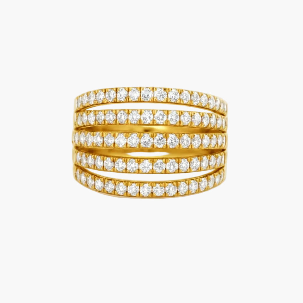 Gold and diamond ring on a white background