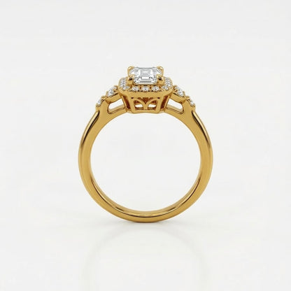 Gold ring with a diamond on a white background