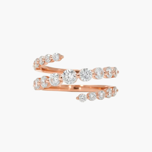 Rose gold ring with diamonds on a white background