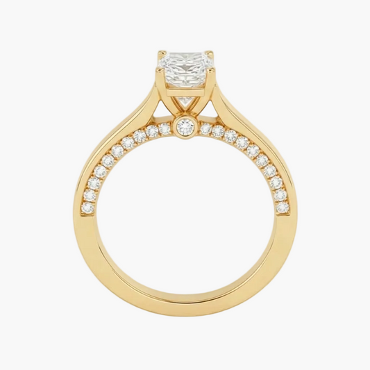 Gold ring with diamonds on a white background