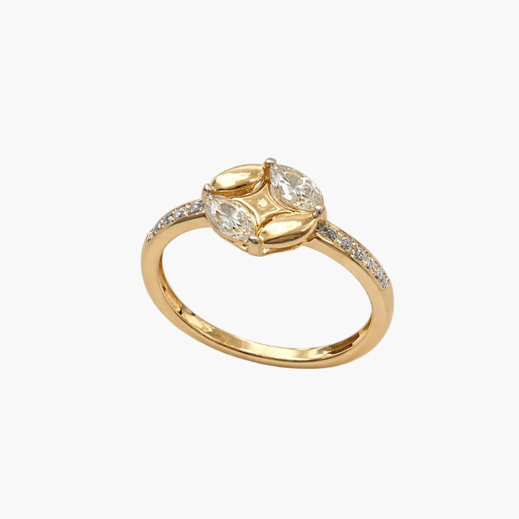 Gold ring with diamonds on a white background