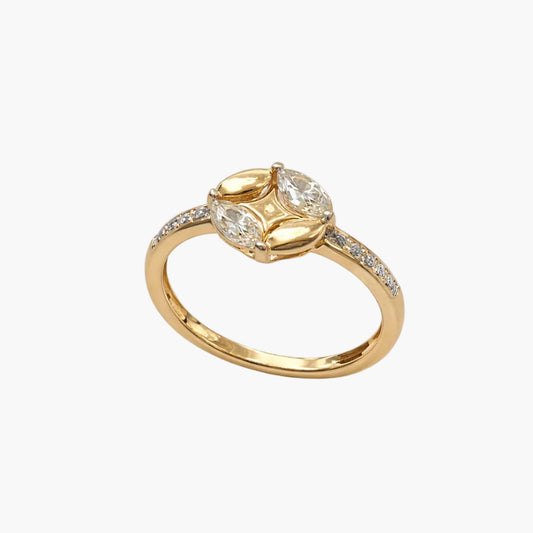 Gold ring with diamonds on a white background