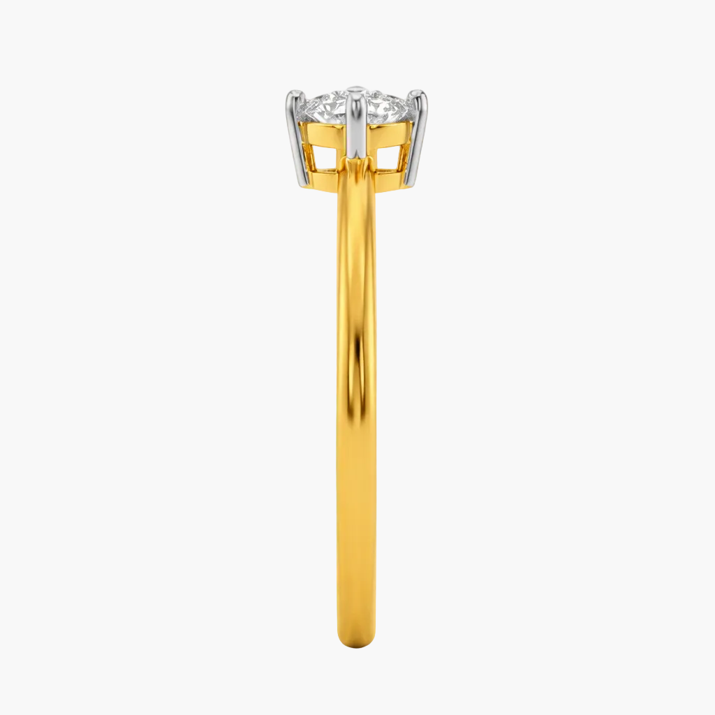 Gold ring with a diamond on a white background