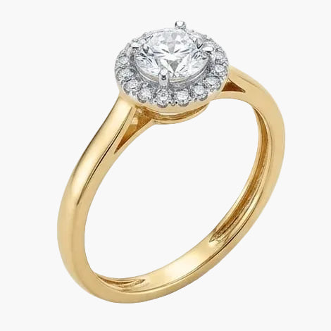 Gold ring with a diamond on a white background