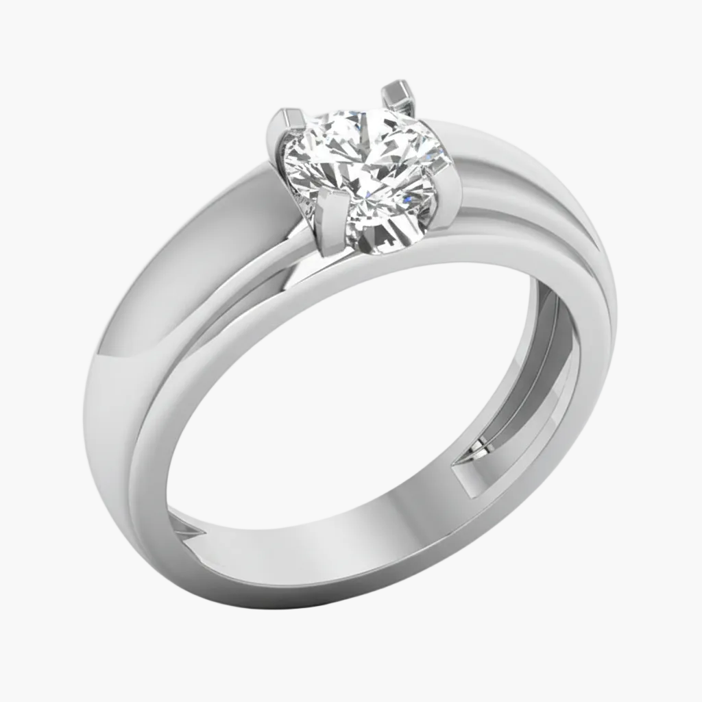 Silver ring with a diamond on a white background