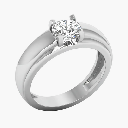 Silver ring with a diamond on a white background