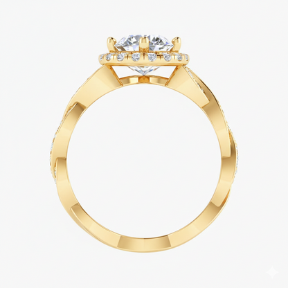 Gold ring with a diamond on a white background