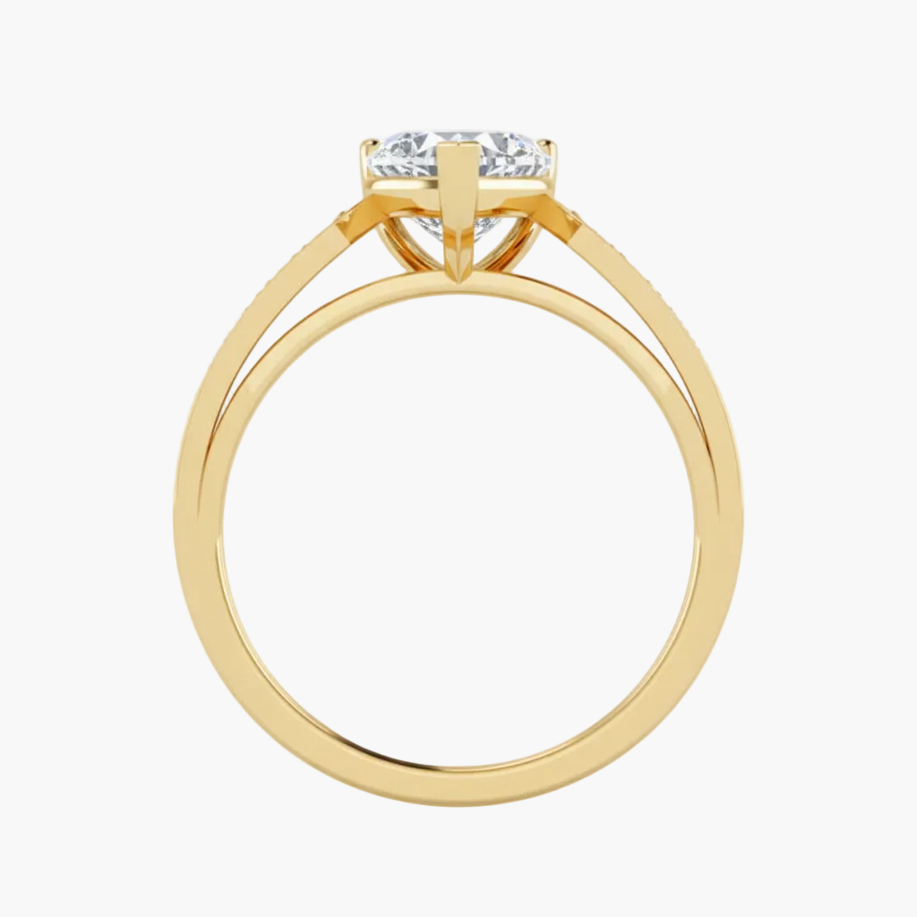 Gold ring with a diamond on a white background