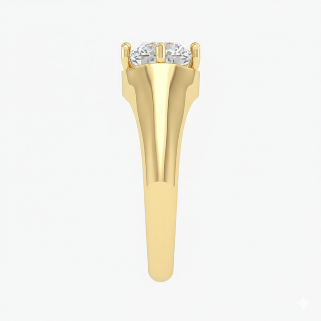 Gold earring with a clear gemstone on a white background