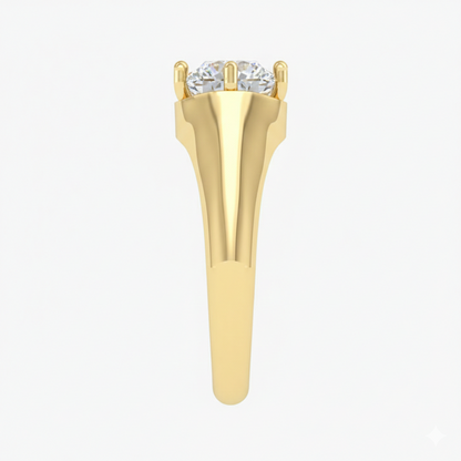 Gold earring with a clear gemstone on a white background