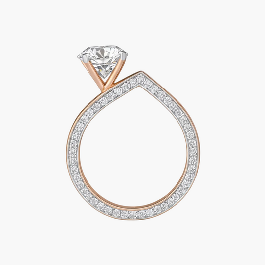 Rose gold ring with a diamond on a white background
