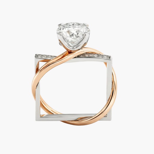 Two intertwined diamond rings on a white background
