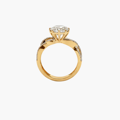 Gold ring with a diamond on a white background