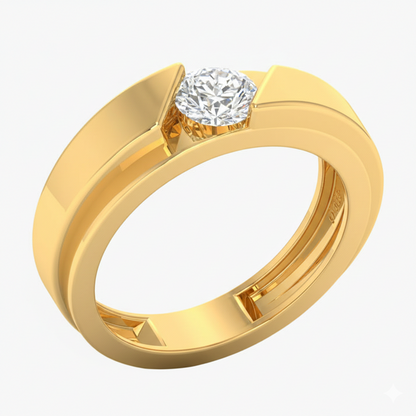 Gold ring with a diamond on a white background