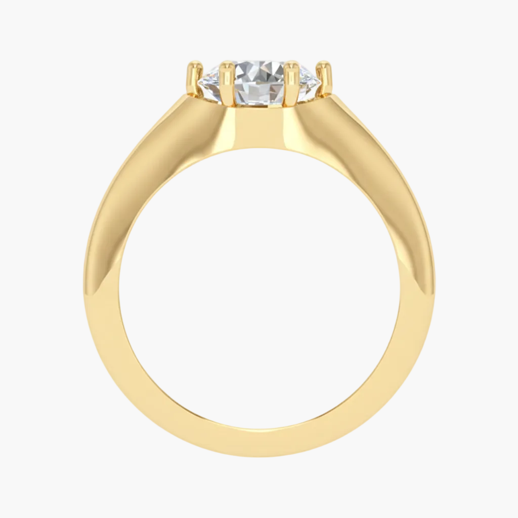 Gold ring with a diamond on a white background