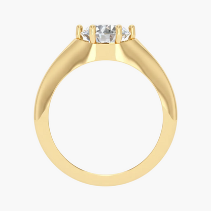 Gold ring with a diamond on a white background