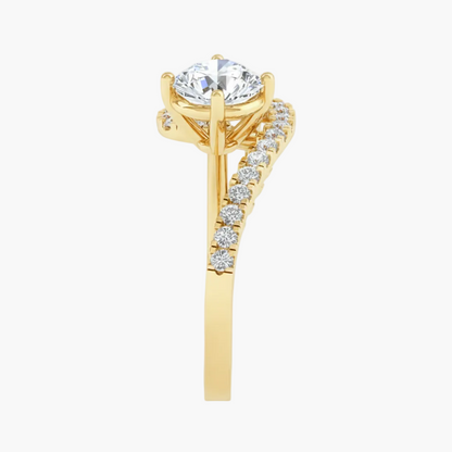 Gold ring with a diamond on a white background