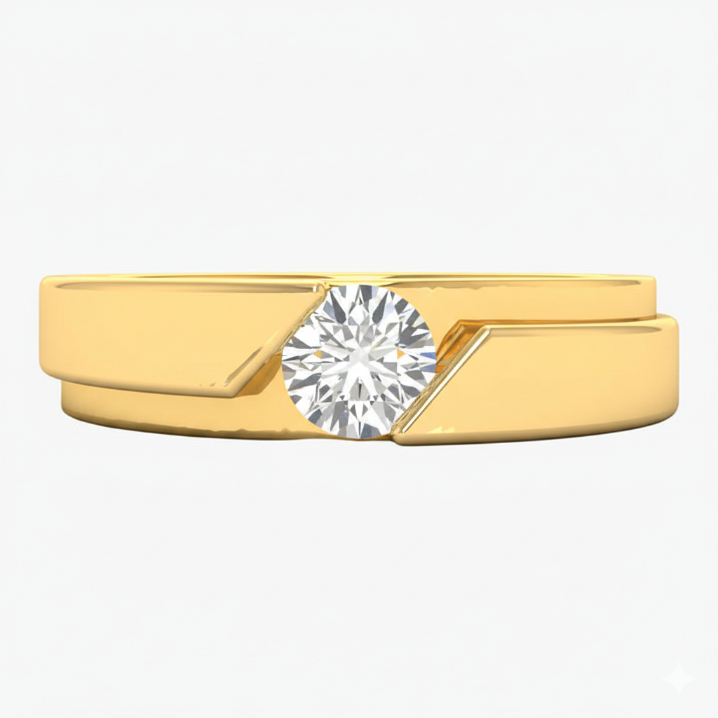 Gold ring with a diamond on a white background