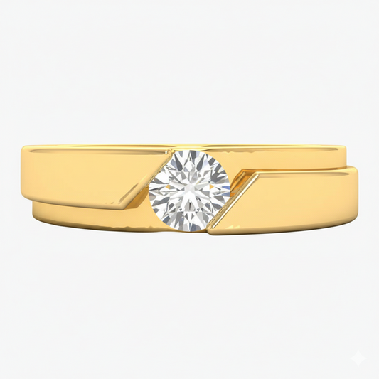 Gold ring with a diamond on a white background