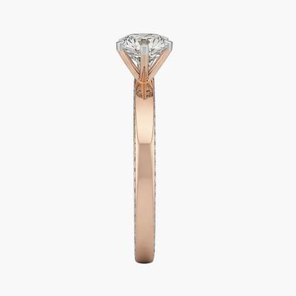Rose gold ring with a diamond on a white background
