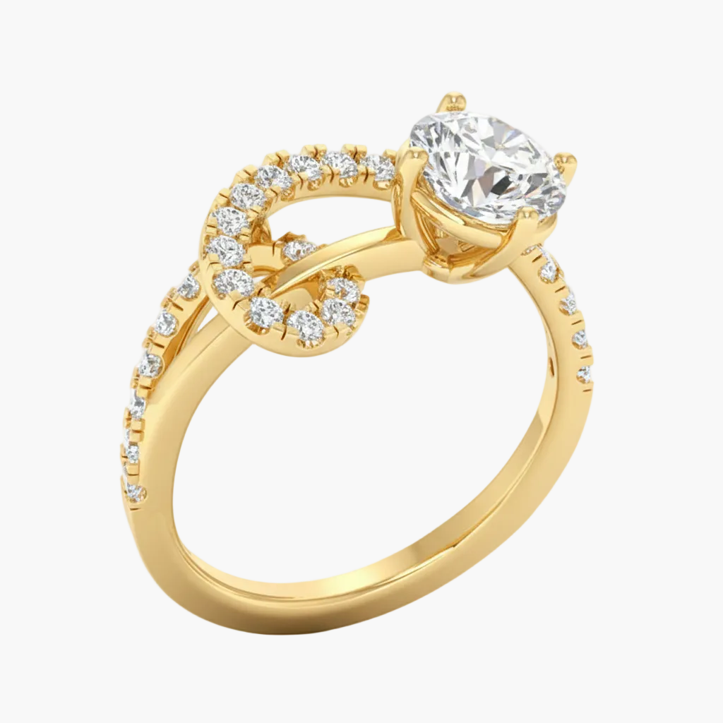 Gold ring with a diamond on a white background