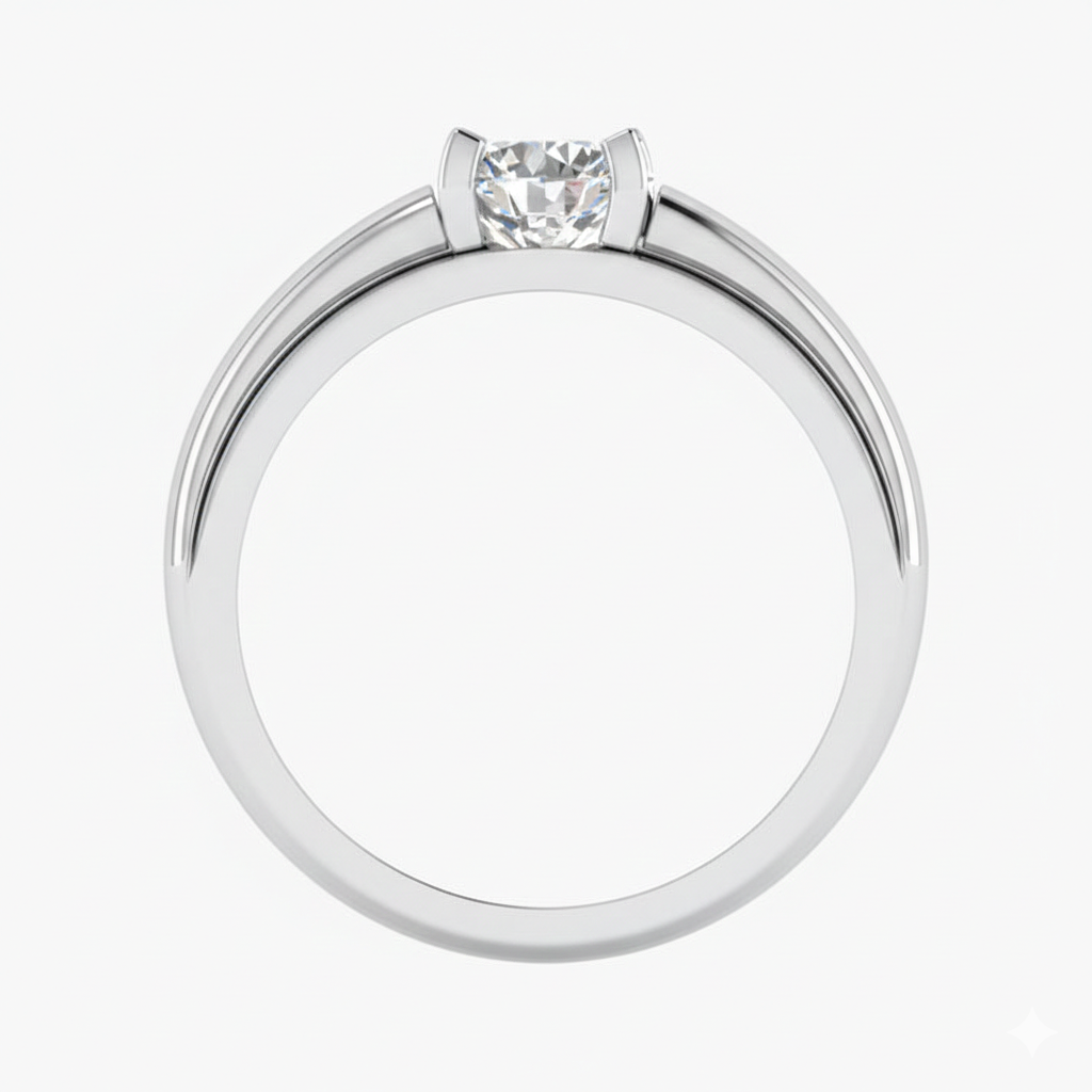 Silver ring with a diamond on a white background