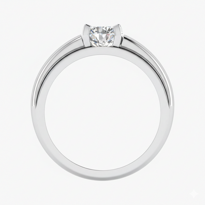 Silver ring with a diamond on a white background