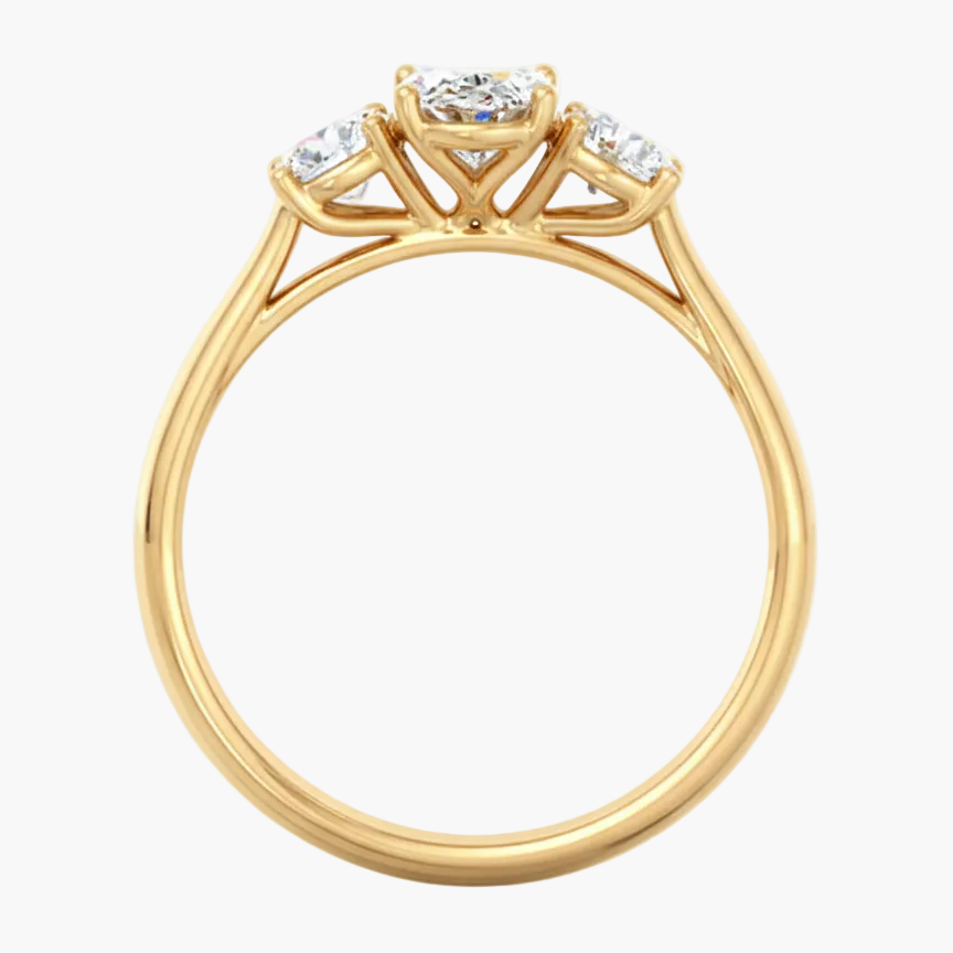 Gold ring with a diamond on a white background