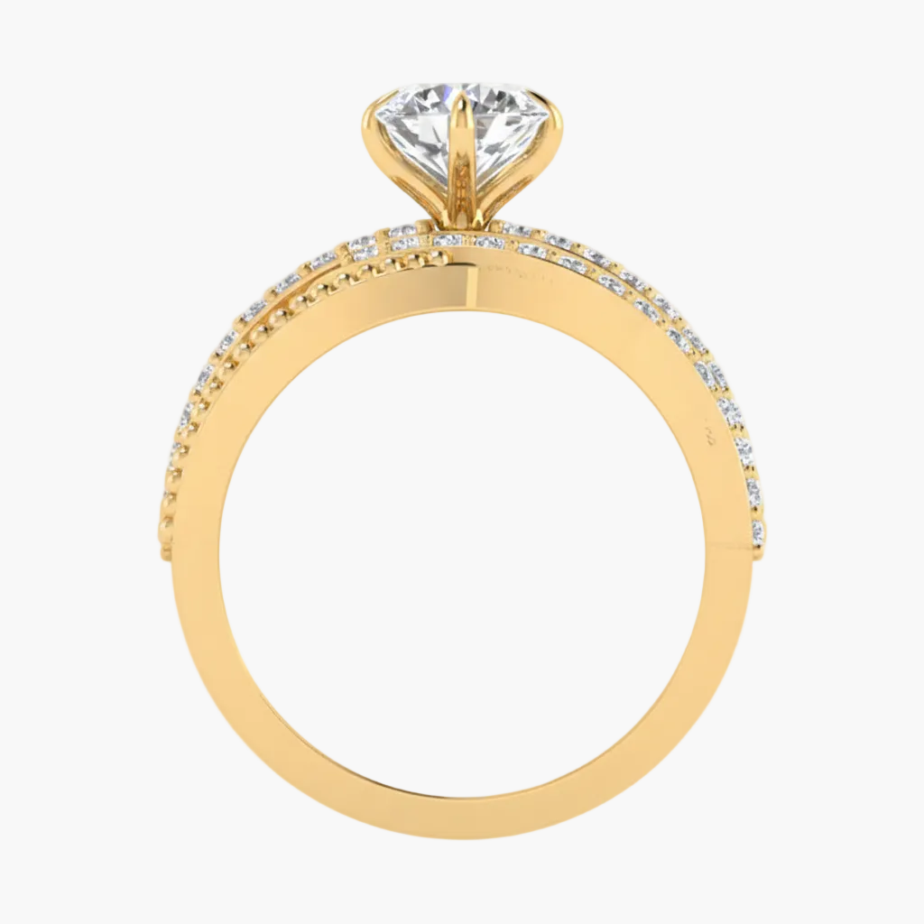 Gold ring with a diamond on a white background