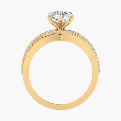 Gold ring with a diamond on a white background
