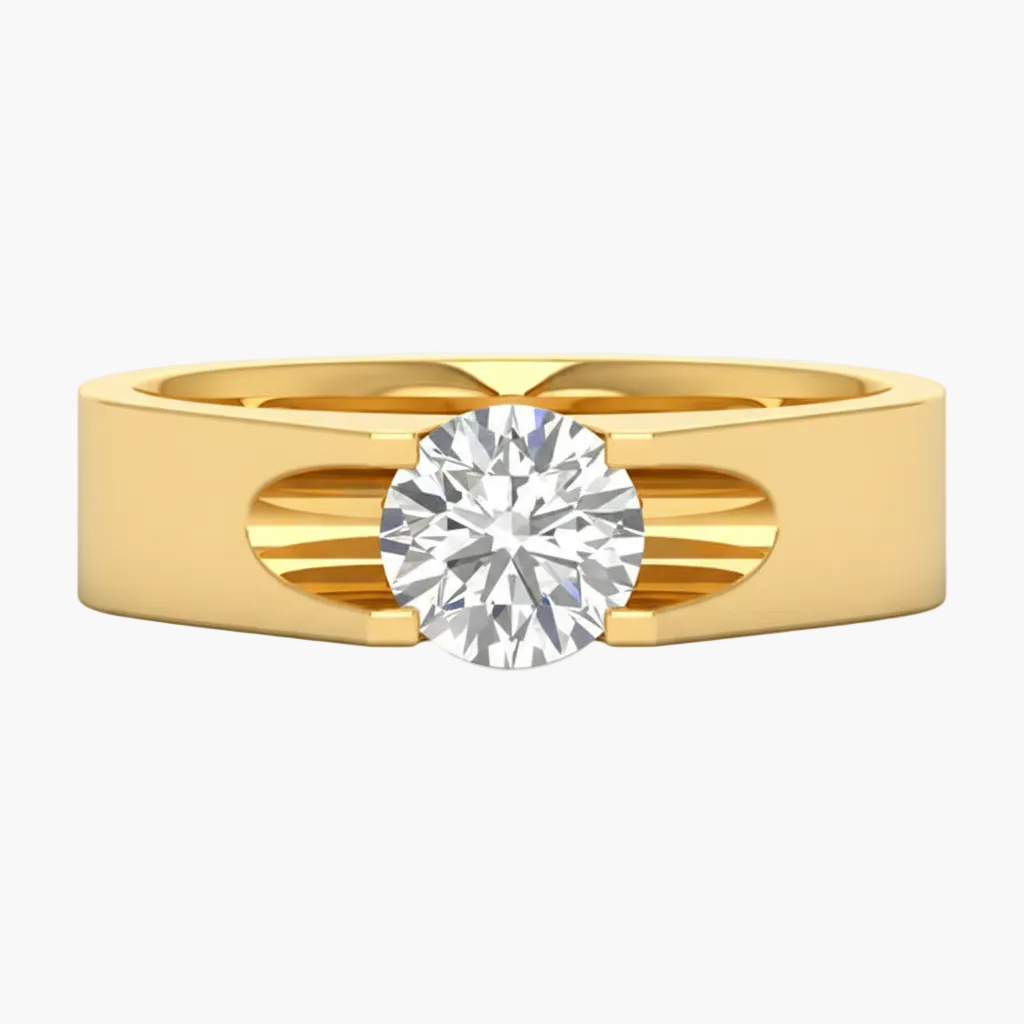 Gold ring with a diamond on a white background