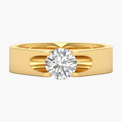 Gold ring with a diamond on a white background