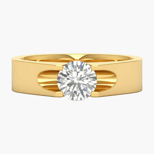 Gold ring with a diamond on a white background
