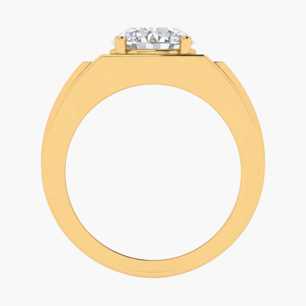 Gold ring with a diamond on a white background