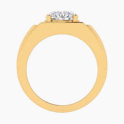 Gold ring with a diamond on a white background